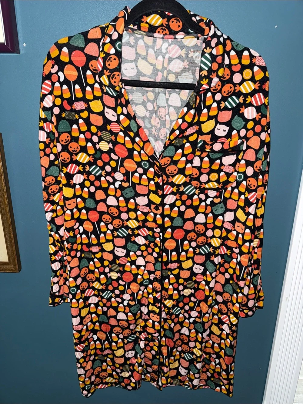 Little Sleepies Black Halloween Candy-Print Button Down Pajama Dress